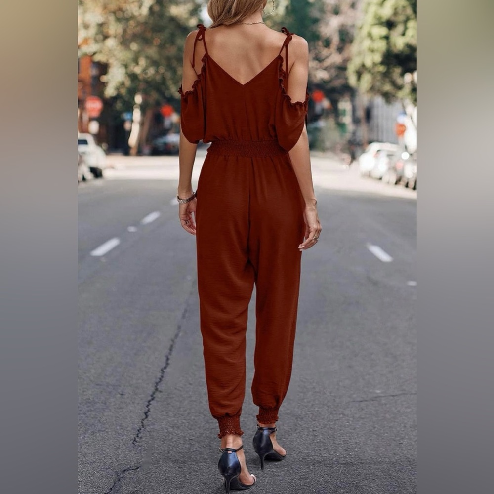 Large PRETTYGARDEN Jumpsuit for Women Casual Wrap V Neck Cold Shoulder